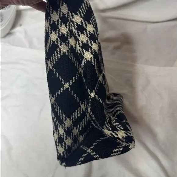 Burberry Houndstooth Black And Off White Wool/Leather Bag.